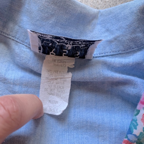 Vintage Button Top Floral Plaid & Chambray Medium - Picture 7 of 7